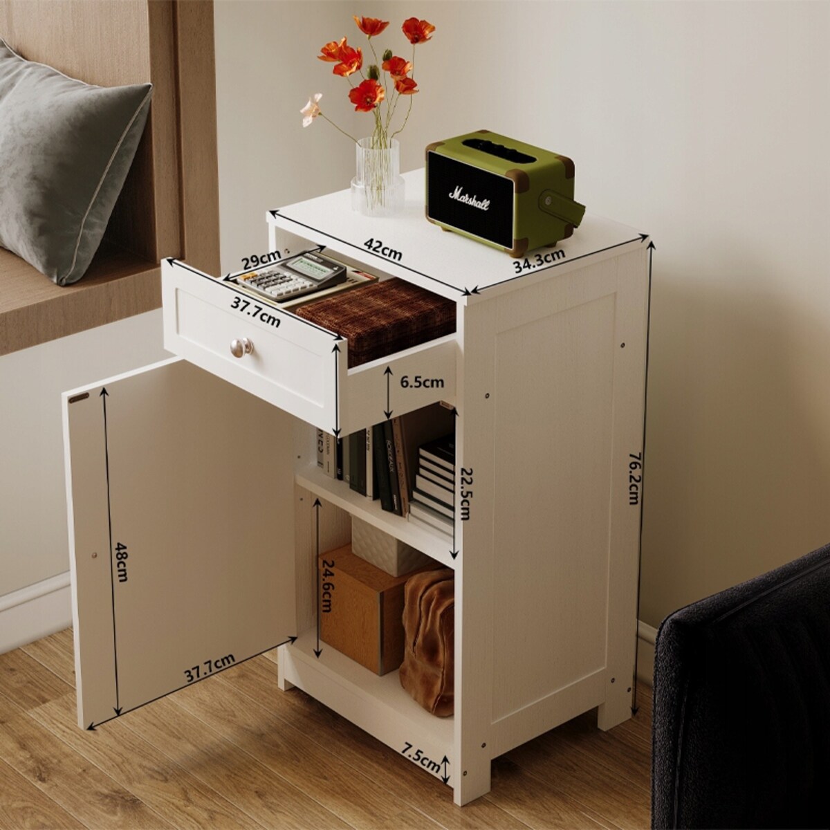 Komoda biała do biura salonu regał szafka z drzwiczkami szuflada loft 76 cm