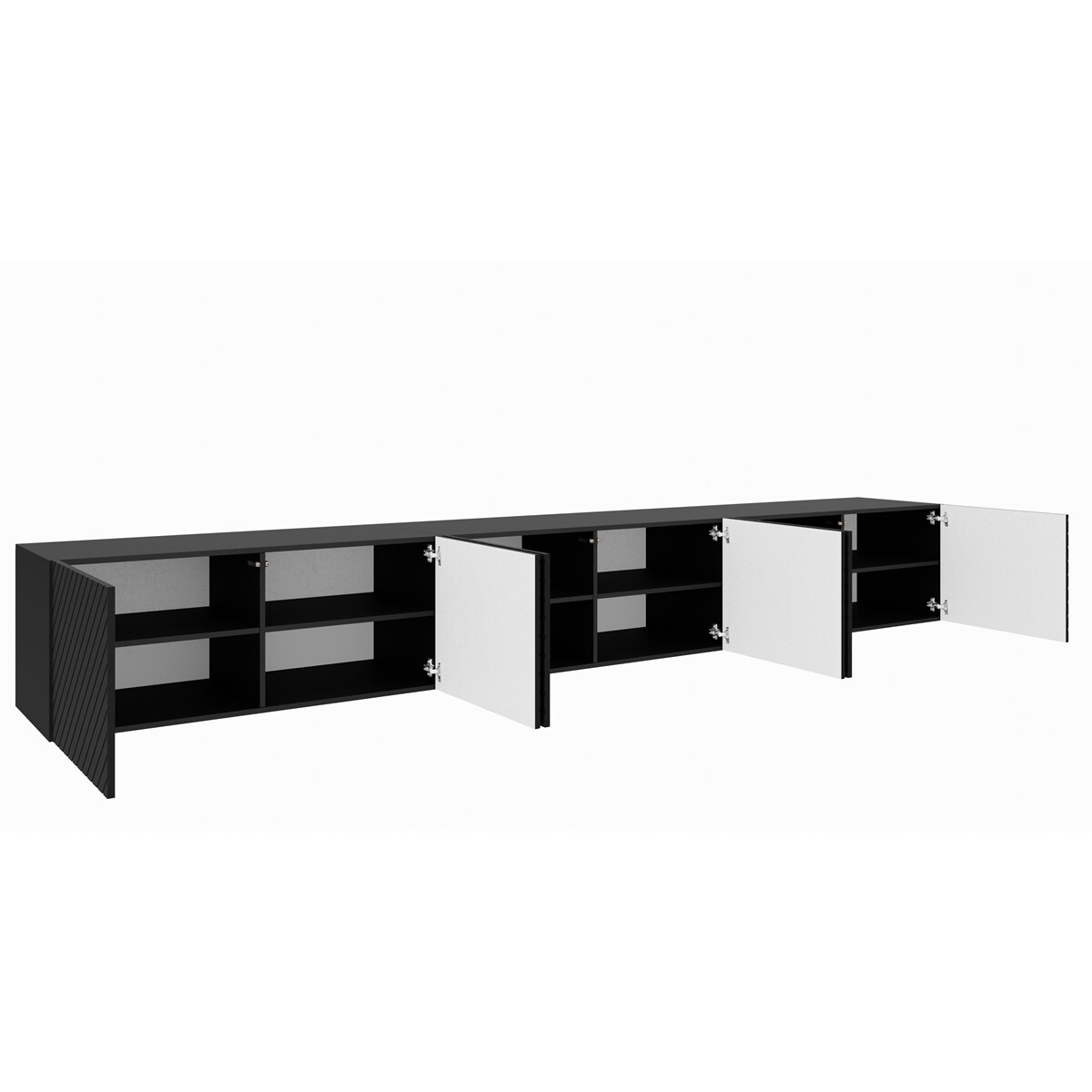 Szafka RTV NIKOL 300 cm pod telewizor, frezowane fronty, zamknięta- czarna