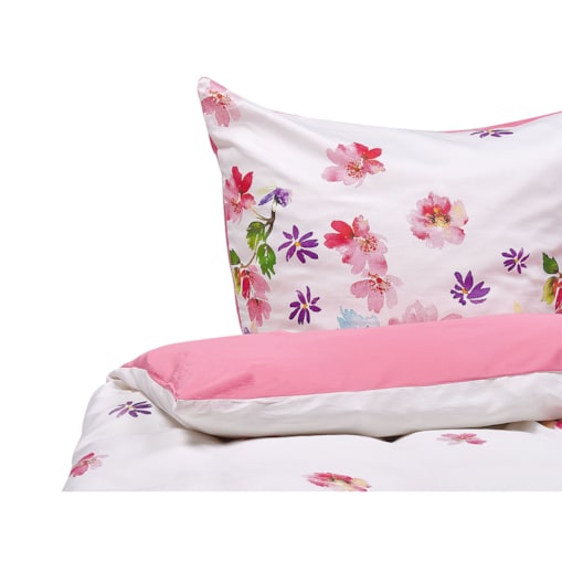 Komplet pościeli bawełnianej satynowej w kwiaty 135 x 200 cm biało-różowy LARYNHILL