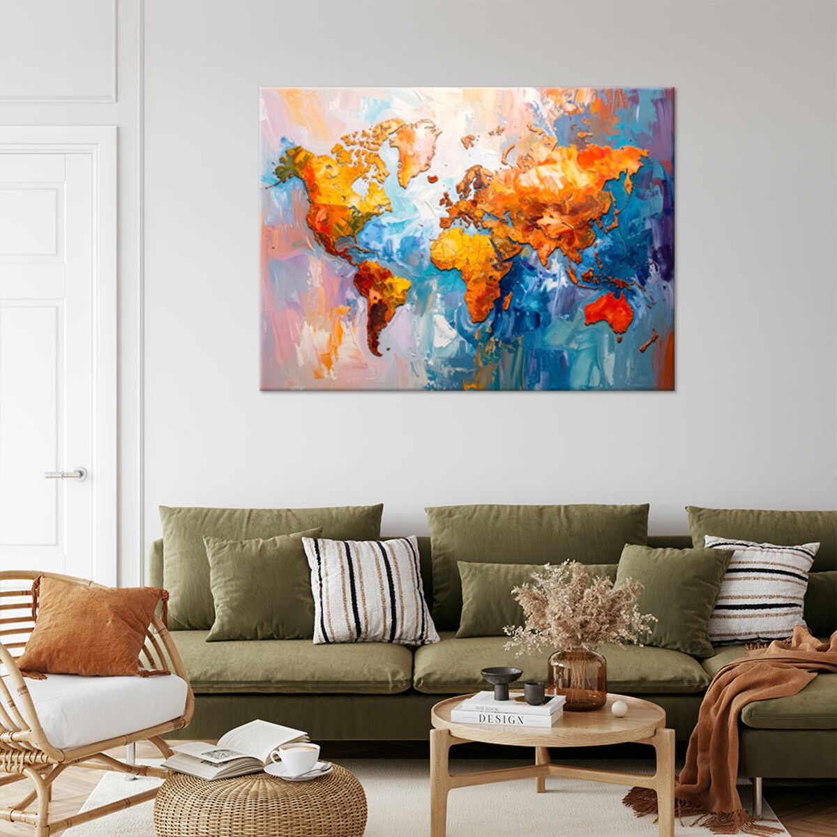 Feeby Obraz do salonu biura nowoczesny, Kolorowa Mapa Świata 120x80