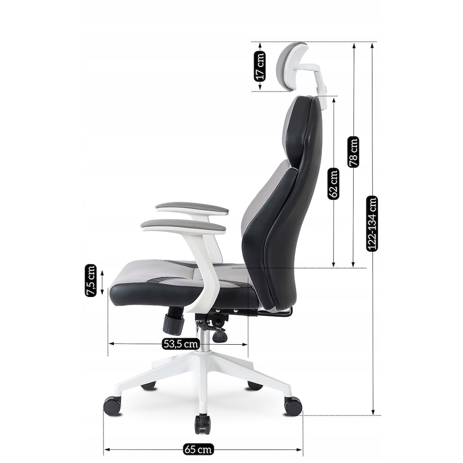Krzesło biurowe obrotowe ergonomiczne szare-białe DUNCAN