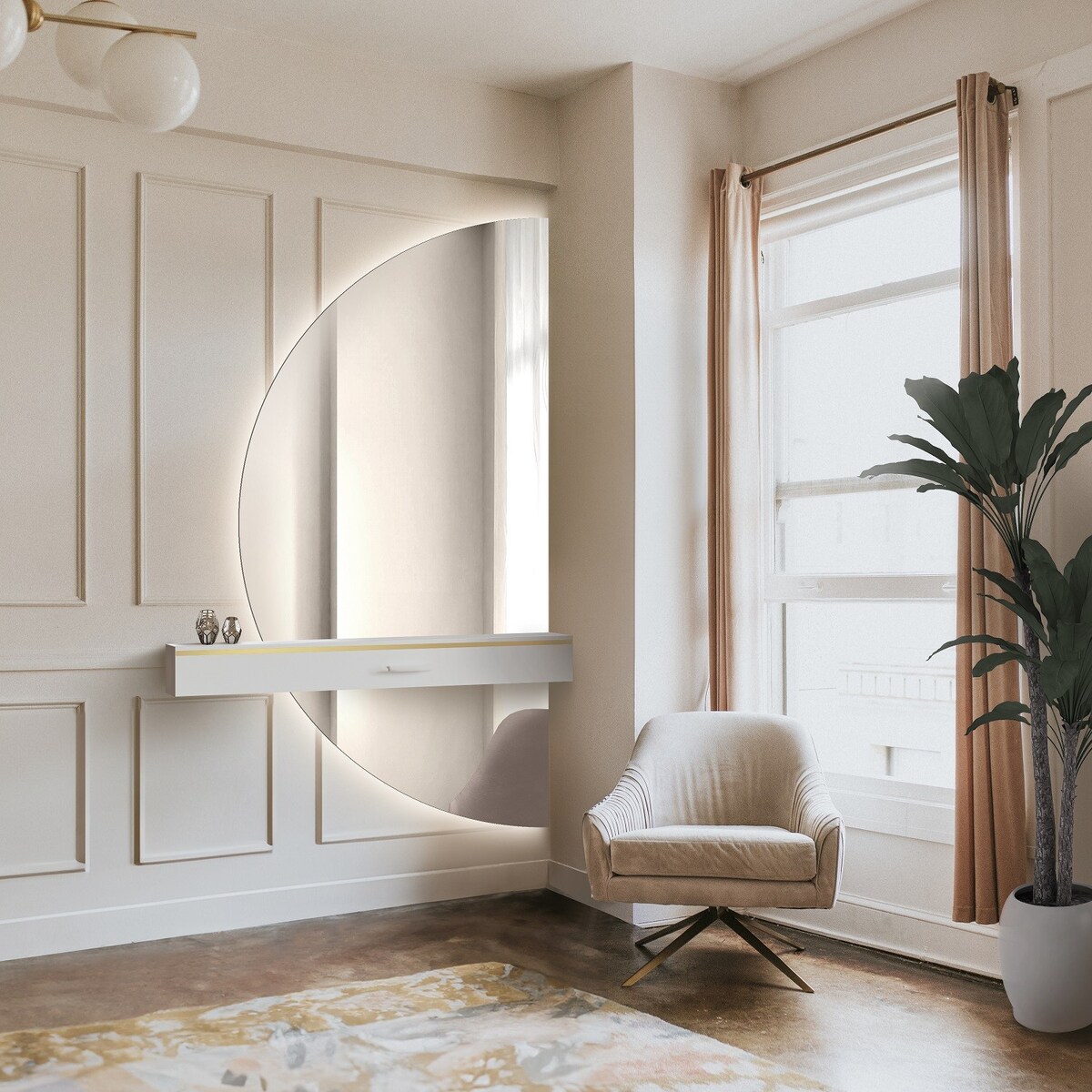 Lustro półokrągłe w dwóch częściach z podświetleniem - DOPPIO LED