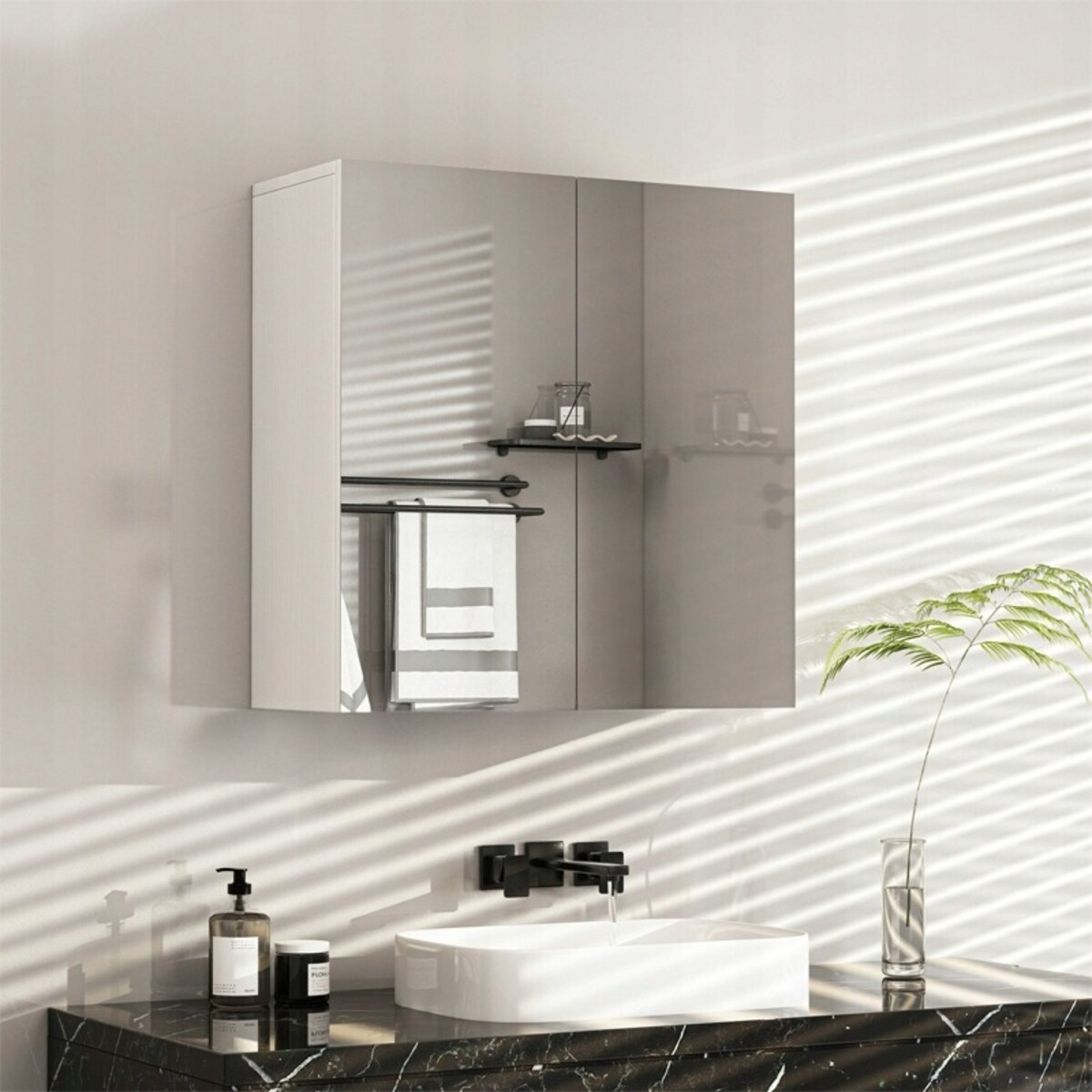 Wisząca szafka do łazienki z lustrem biała mdf nowoczesny design