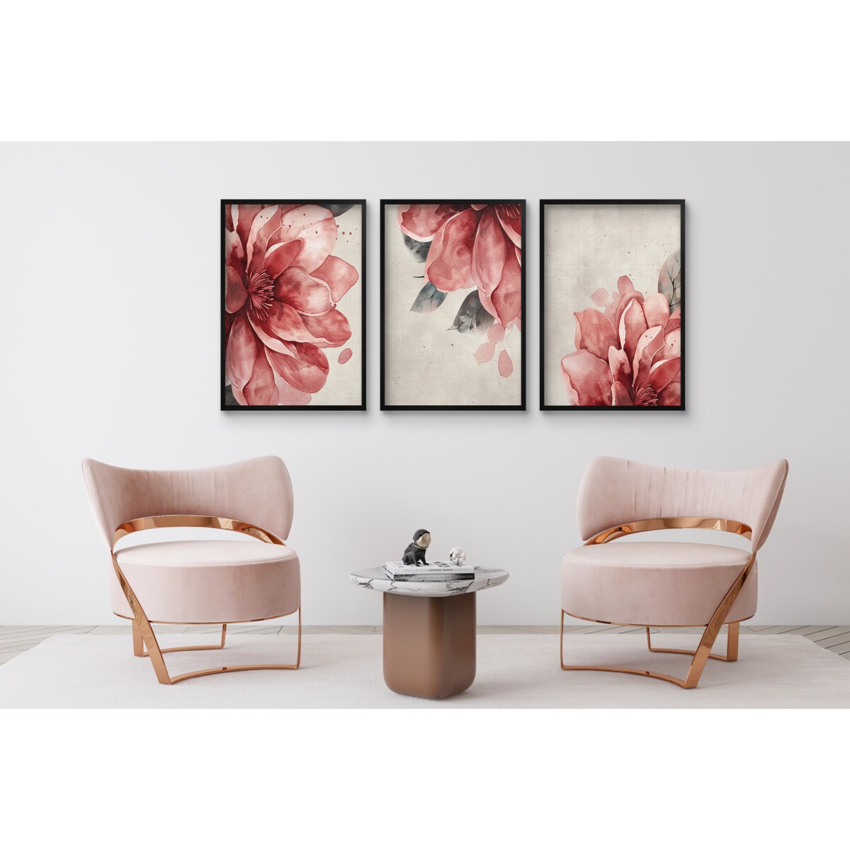 Obrazy na ścianę Plakaty w Czarnej ramie Zestaw do sypialni Różowe Kwiaty
