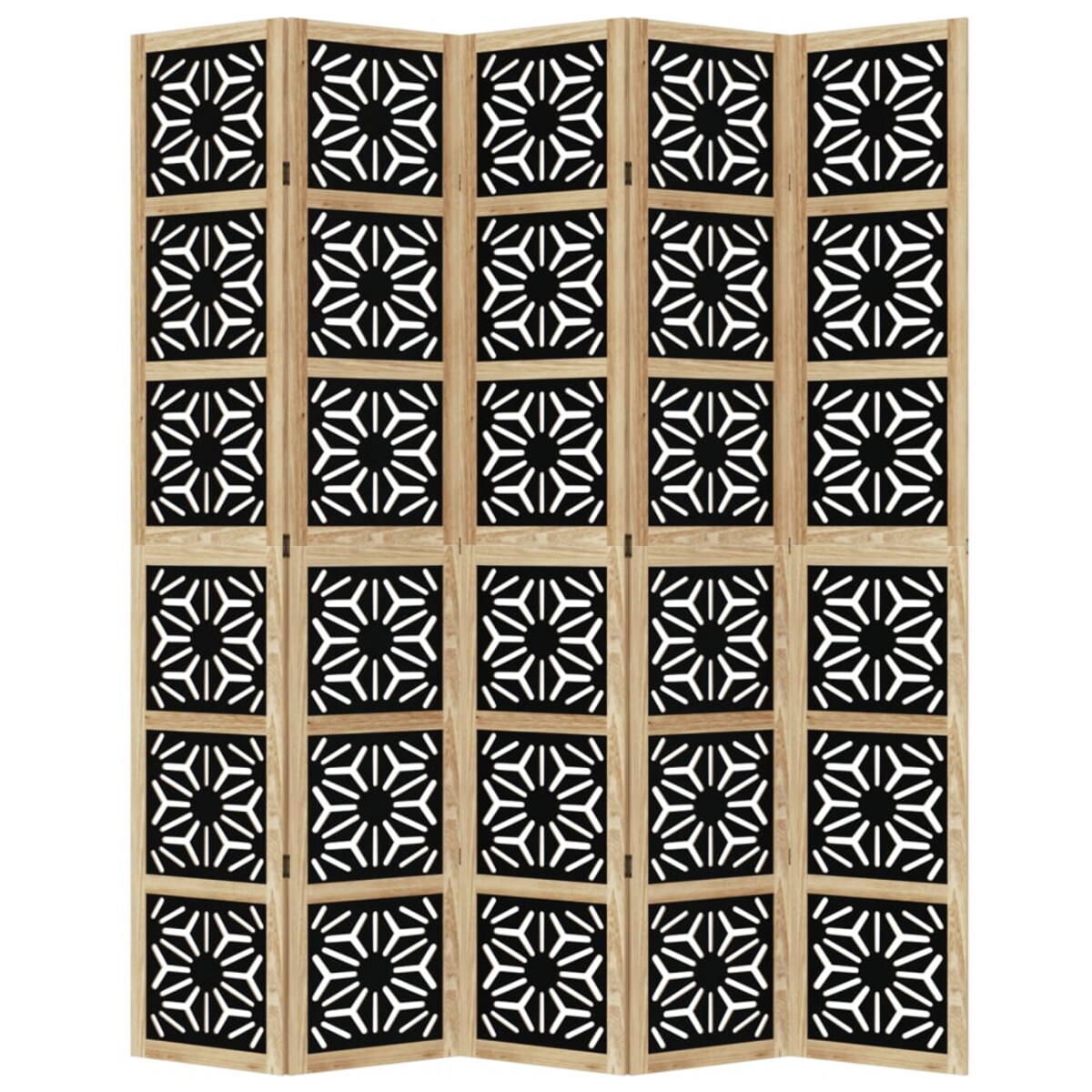 vidaXL Parawan pokojowy, 5-panelowy, brązowo-czarny, lita paulownia