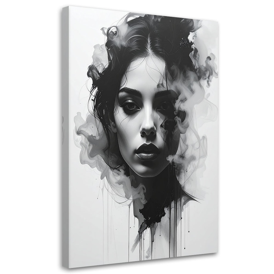 Nowoczesny obraz do salonu sypialni, Abstrakcja Kobieta portret czarno biały z efektem dymu 80x120 cm