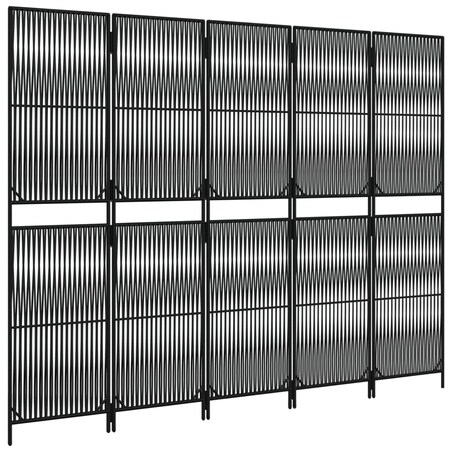 vidaXL Parawan 5-panelowy, czarny, polirattan