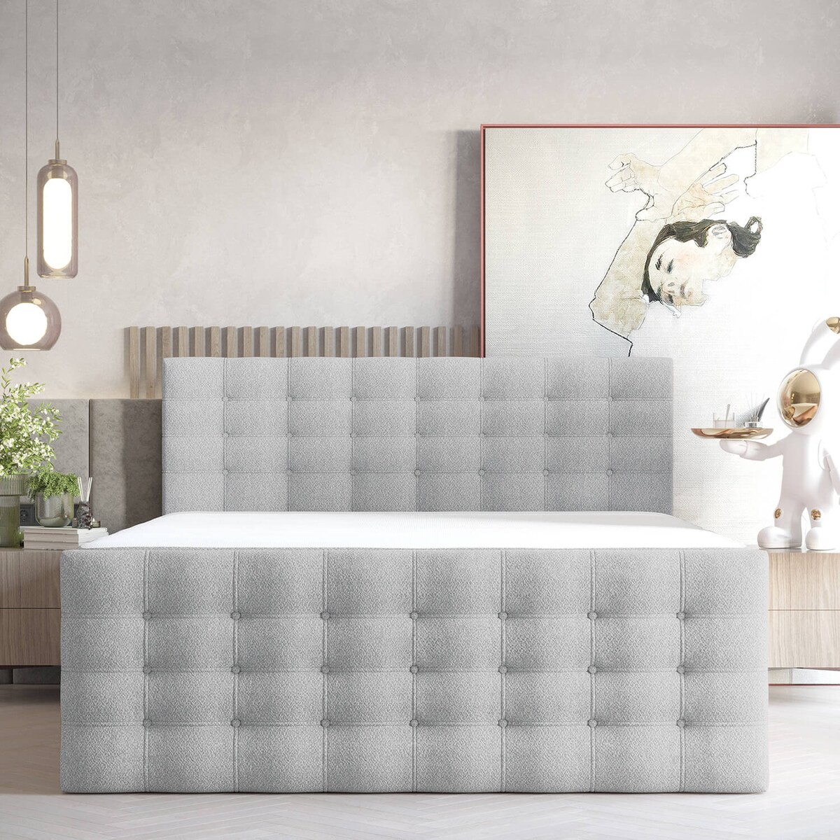 Łóżko kontynentalne STATE 160x200 z pojemnikiem, Jasny Niebieski, tkanina Grace 70