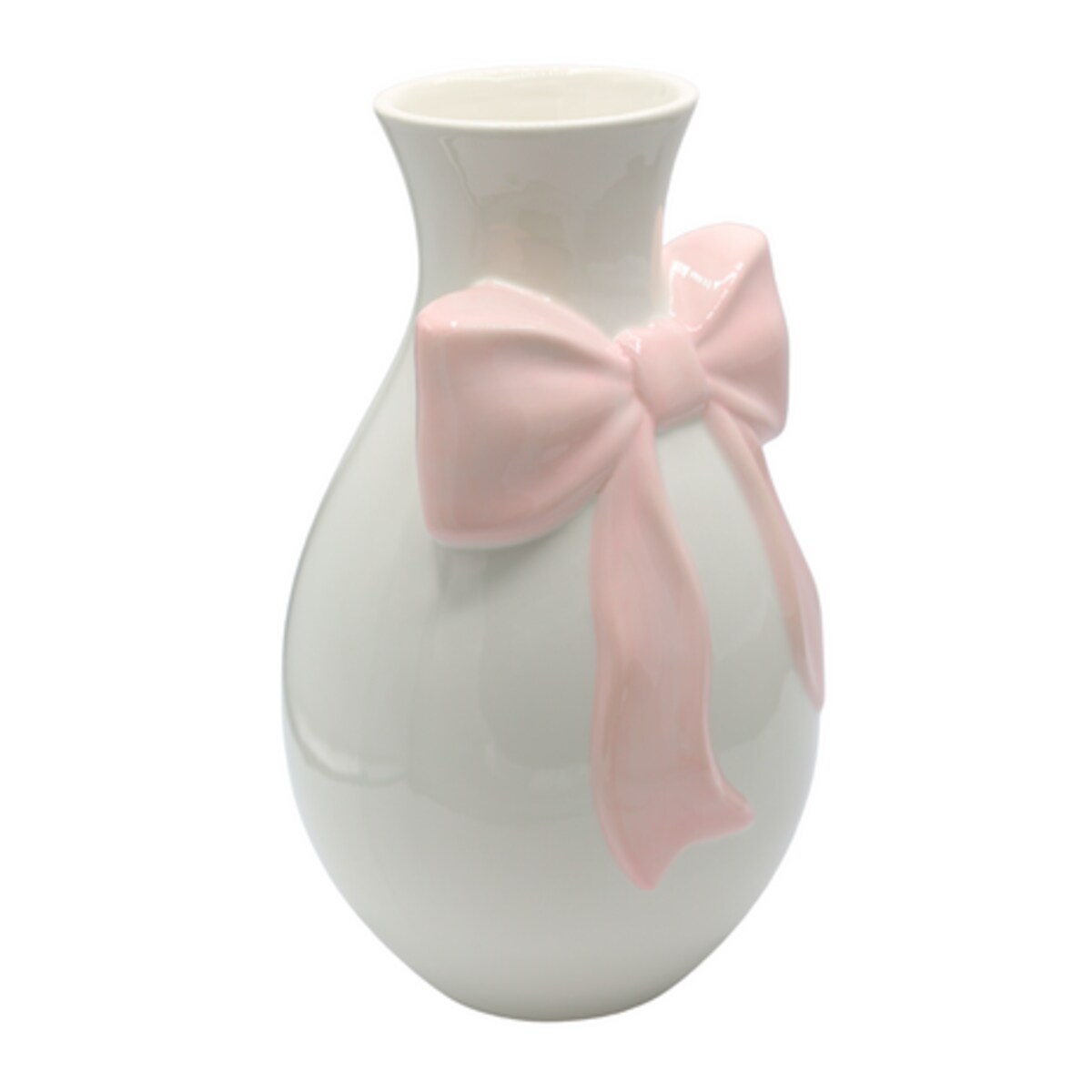 Wazon ceramiczny 29,4x17,5x17,5 cm biały z różową kokardą