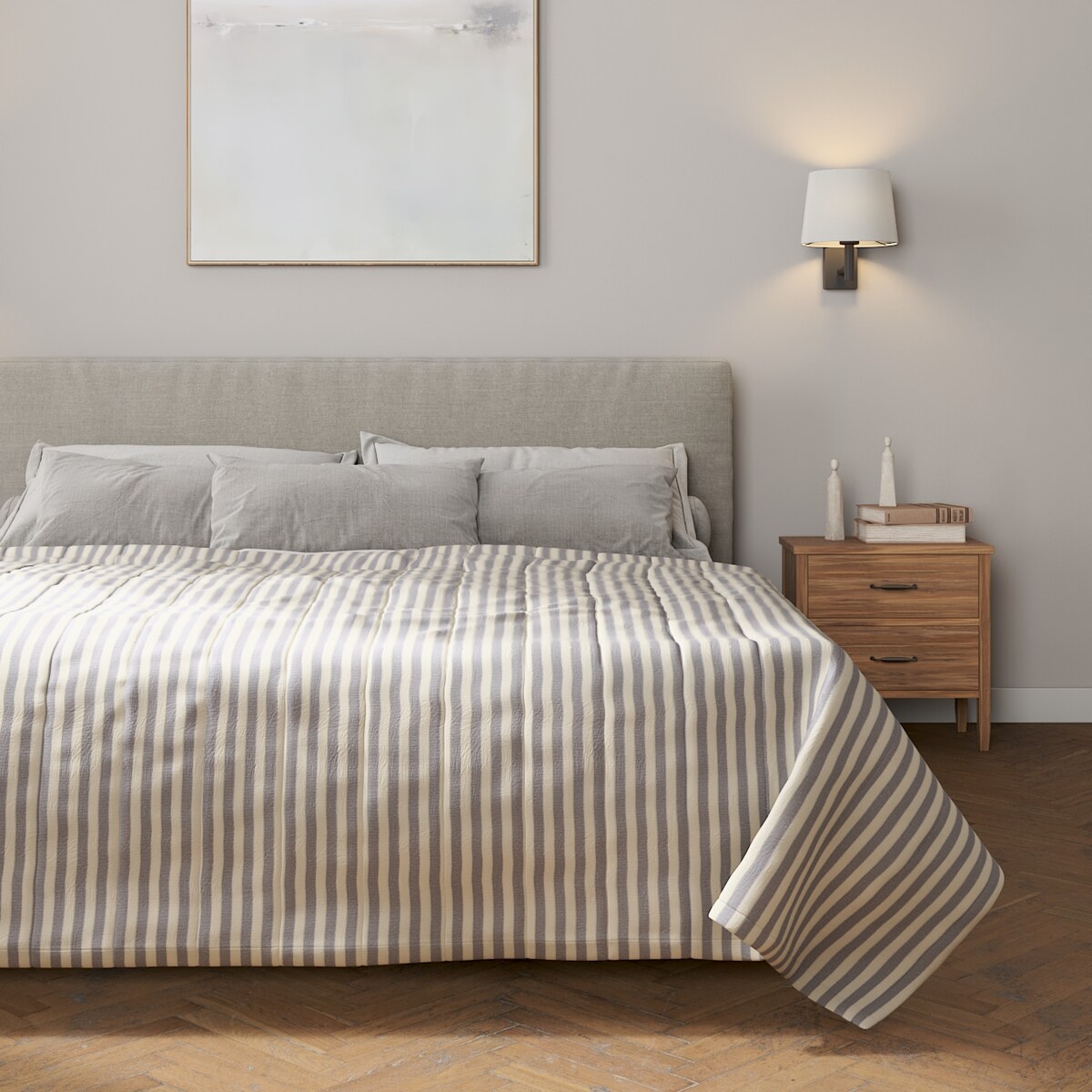 Narzuta pikowana w pasy 130x210 granatowo-białe pasy (1,5cm)