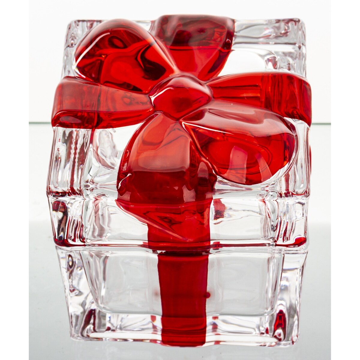 Szklany pojemnik z kokardką 8x8,5x8,5 cm NASTRO czerwony