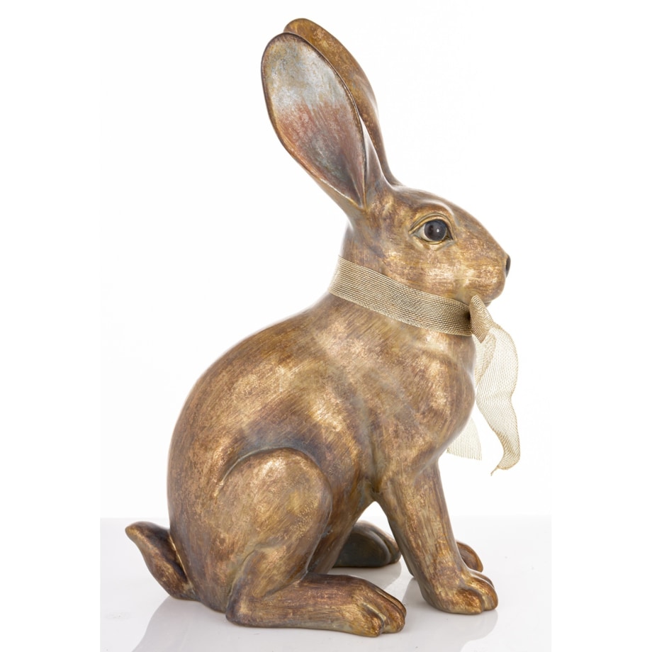 Dekoracja - złoty królik 47,5x19x27 cm ANNORA-2 z ażurową wstążeczką