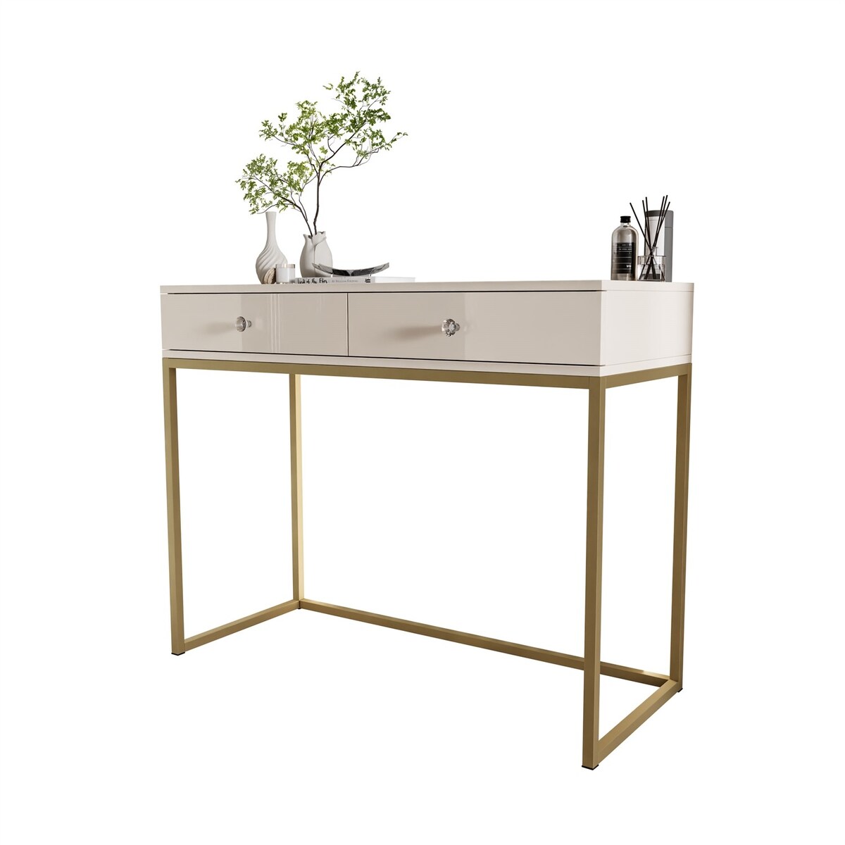 Konsola BLANCO GLAMOUR kaszmir na stelażu złotym, uchwyt biały kryształ