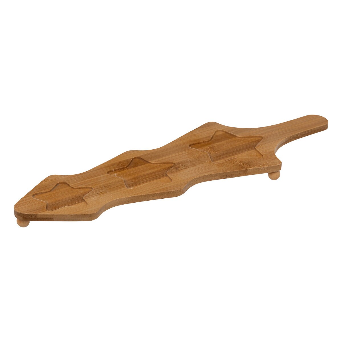 Zestaw miseczek w kształcie gwiazdy, na bambusowej podstawce, 42 cm, kolor biały