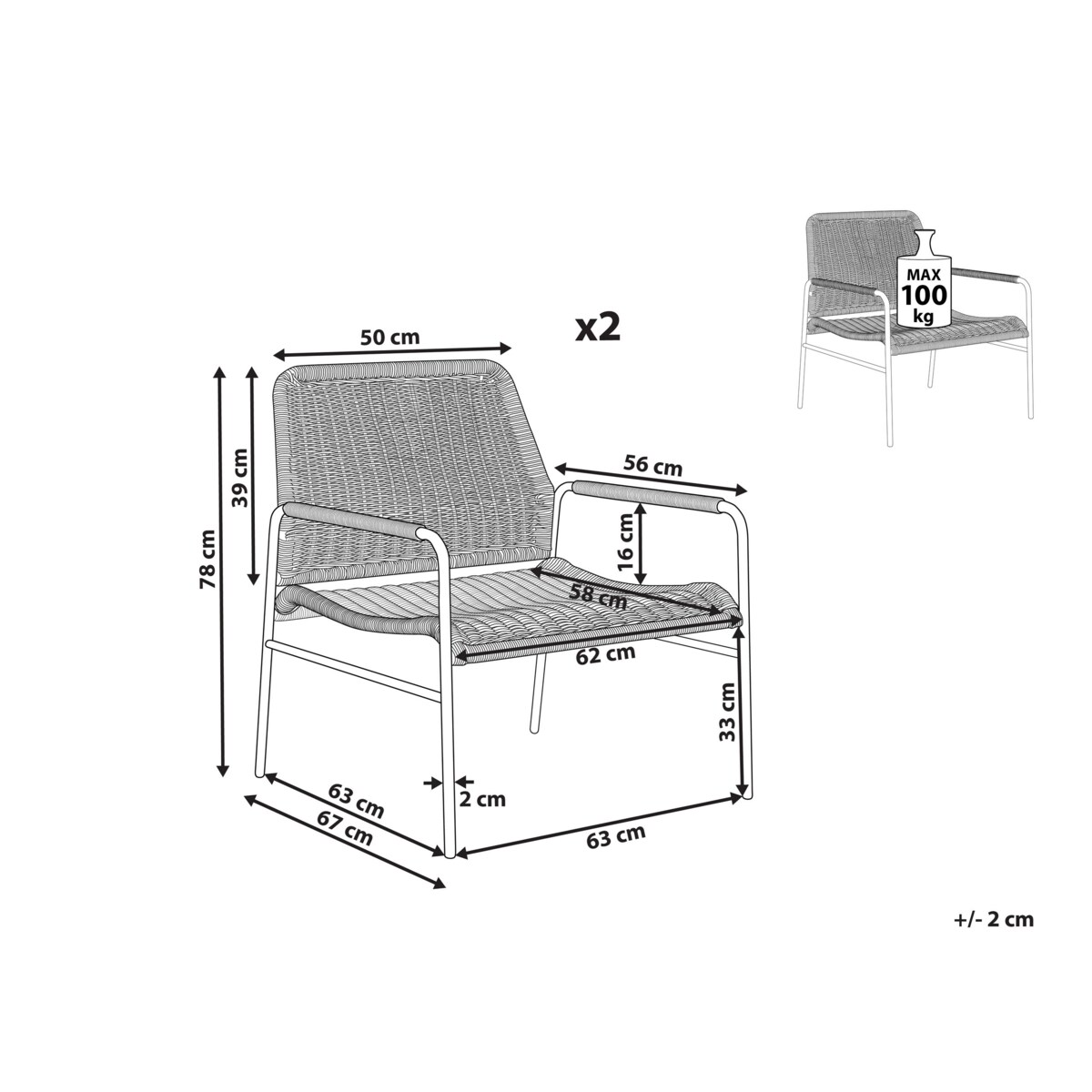 Zestaw 2 foteli ogrodowych rattanowych naturalne PRASIMO