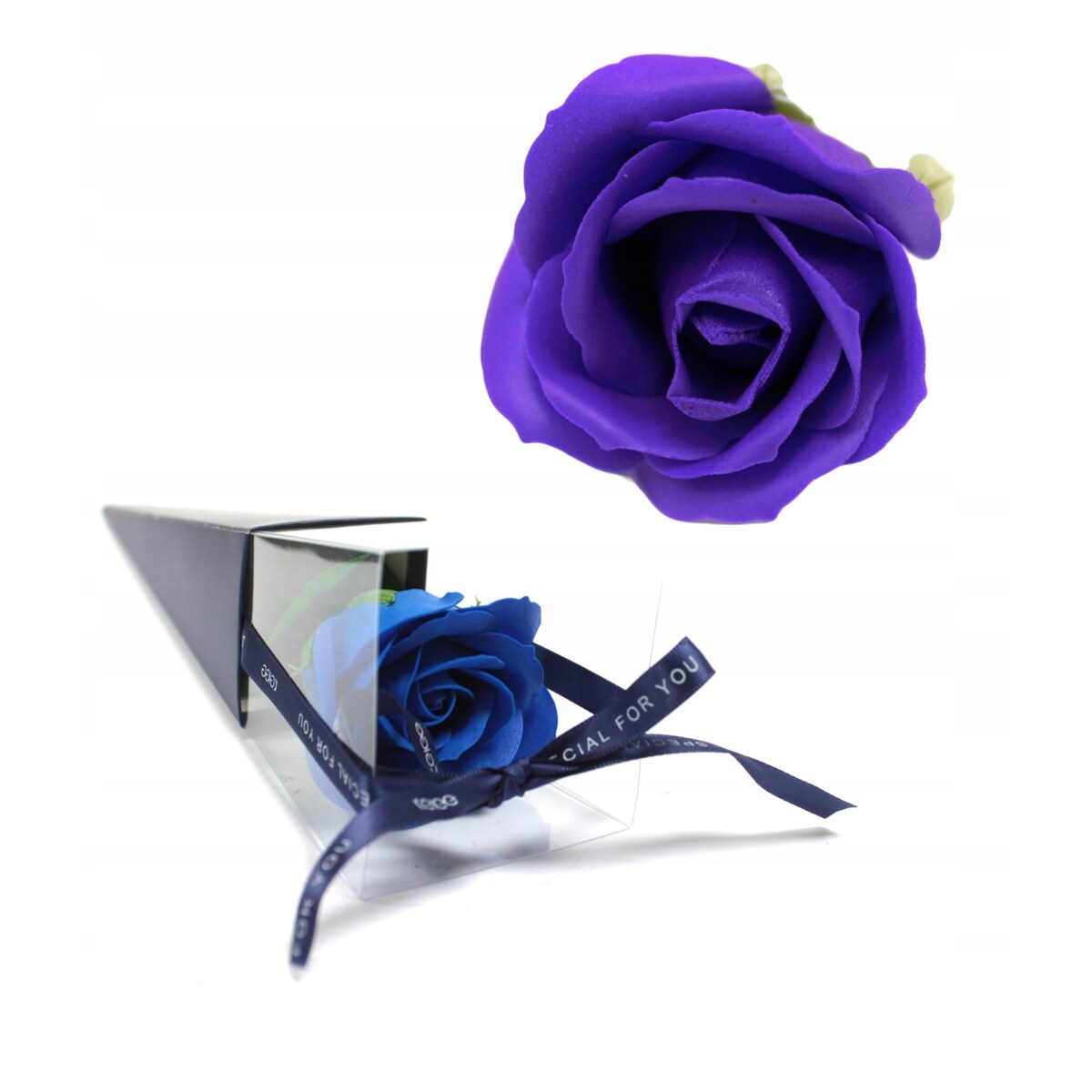 RÓŻA MYDLANA 40cm PACHNIE prezent w pudełku NIEBIESKA święta upominek box