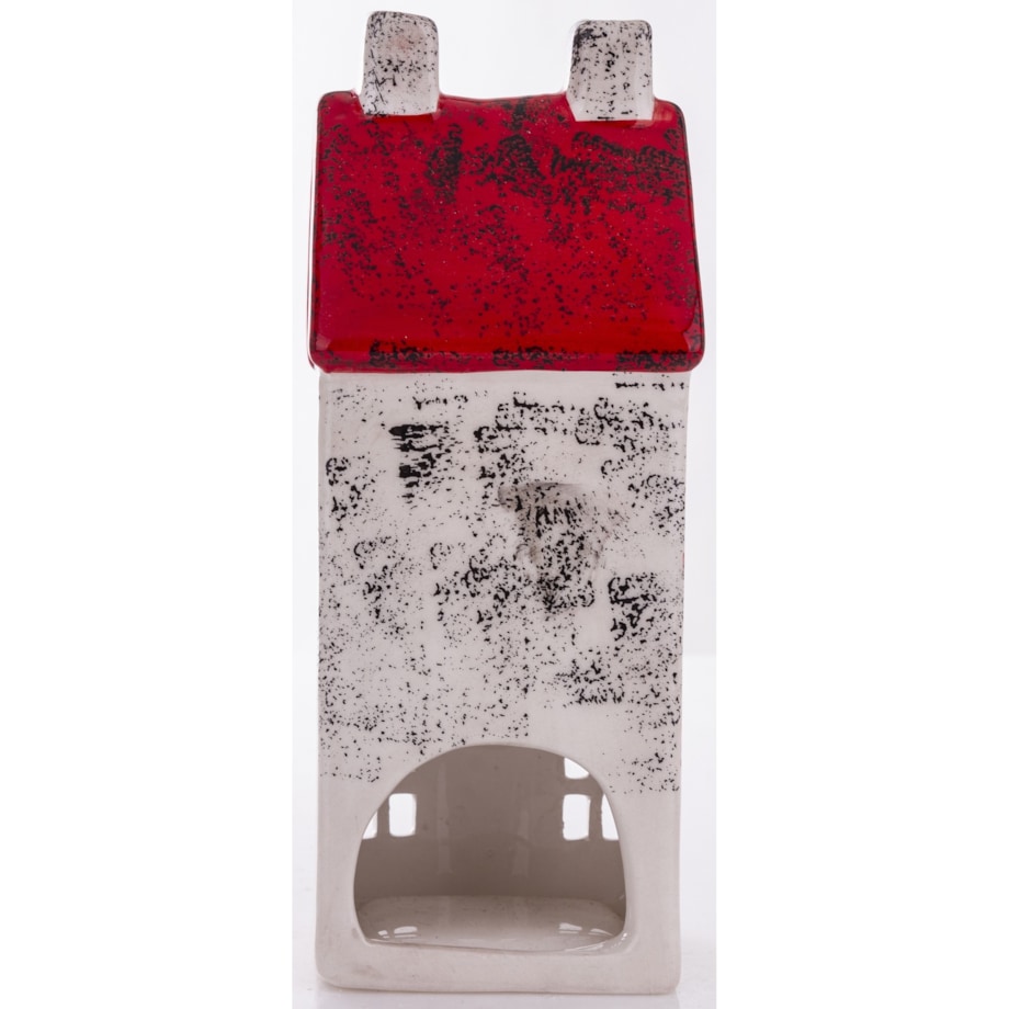 Domek ceramiczny biały z czerwonym dachem, 18x7x7 cm KEDOM small