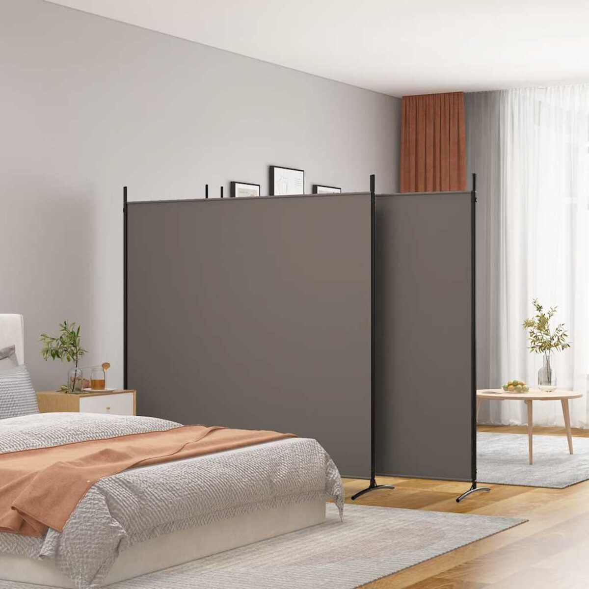 vidaXL Parawan 4-panelowy, antracytowy, 698x180 cm, tkanina