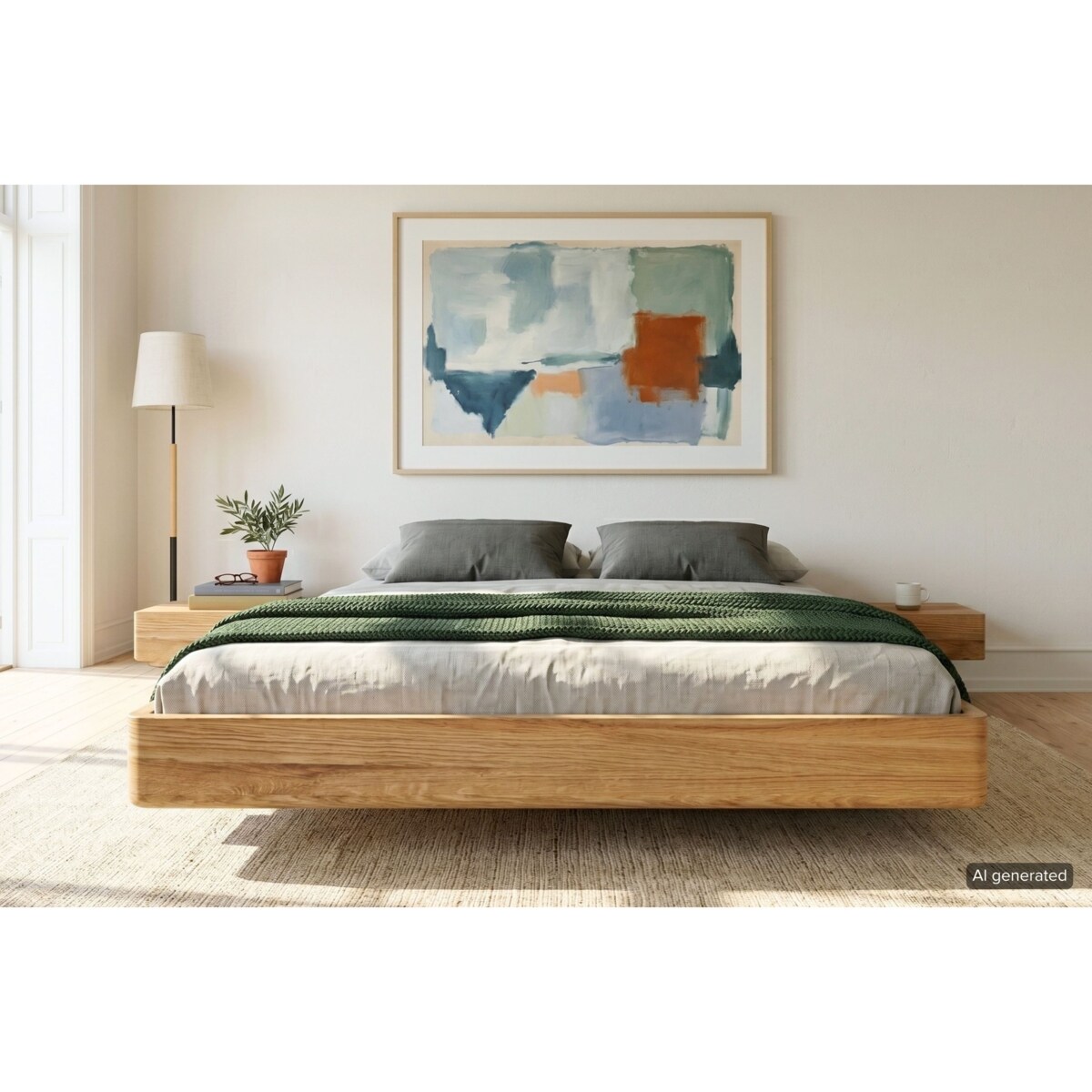 Łóżko lewitujące drewniane dębowe Visby LENA FLAT z szafkami / 140x200 cm, lakier naturalny