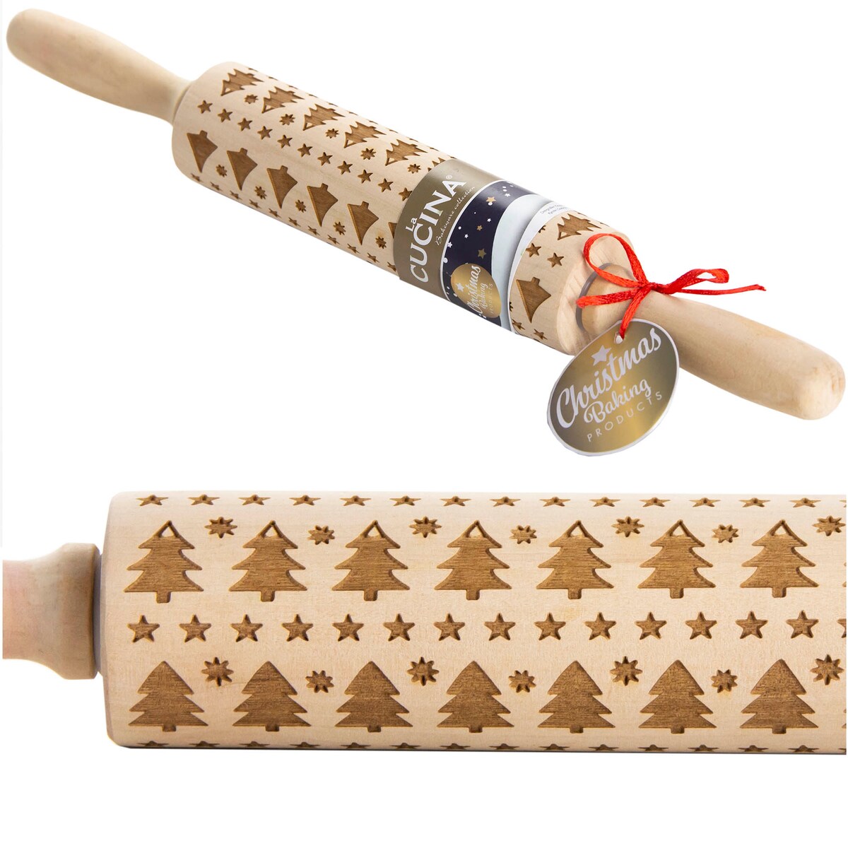Wałek Do Ciasta Grawerowany Drewniany Świąteczny Do Ciastek Choinki