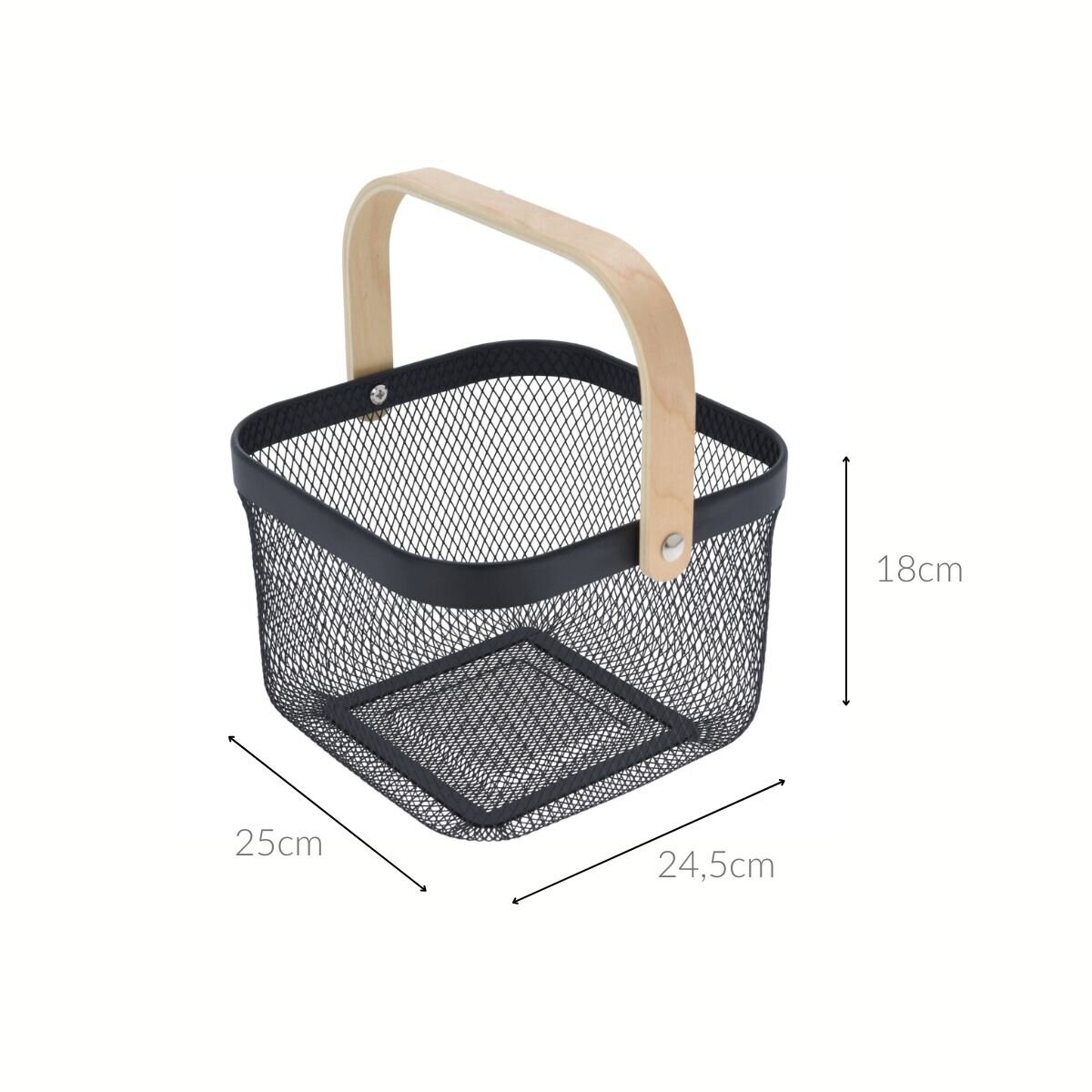 Koszyk metalowy z drewnianym uchwytem, 25 x 24,5 x 18 cm