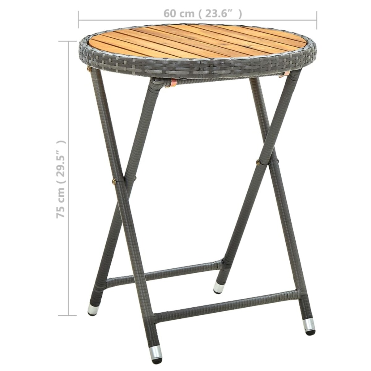 vidaXL Stolik herbaciany, szary, 60 cm, rattan PE i drewno akacjowe