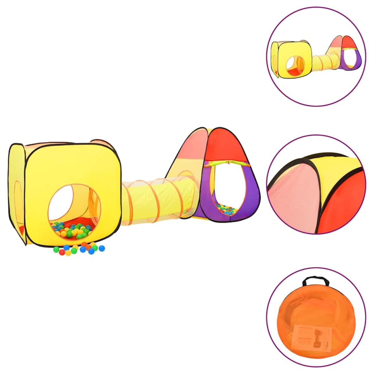 vidaXL Namiot do zabawy z 250 piłeczkami, kolorowy, 255x80x100 cm