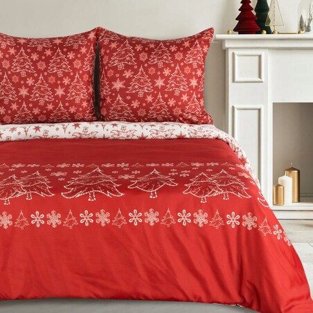 Pościel 160x200 Eurofirany świąteczna mikrofibra Rubi czerwona choinki 1213