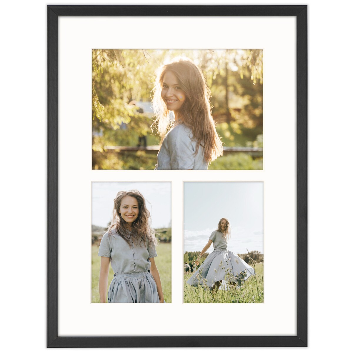 Ramka na 3 zdjęcia 2x 10x15 1x 15x21 czarna foto galeria 30x40 cm FRAMAI
