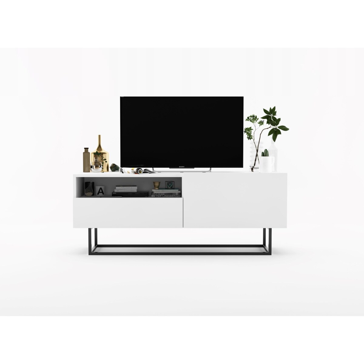 Szafka RTV Loft Industrialna Komoda RTV Szuflada Biały Mat 120 cm