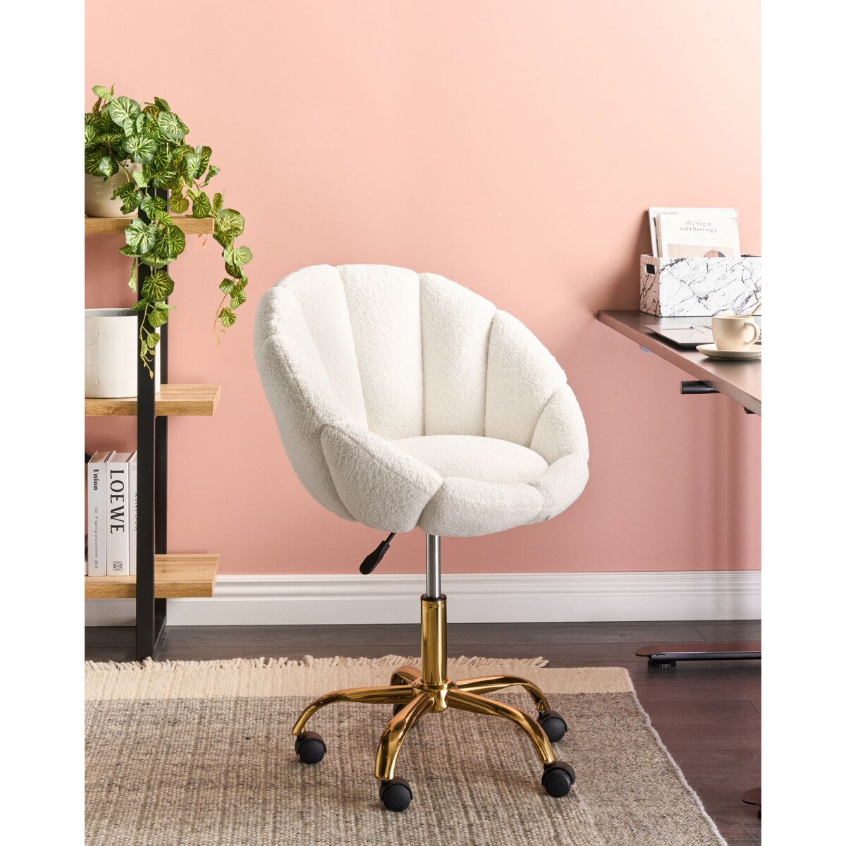 Krzesło biurowe Obrotowy ANNABELLE Boucle Biały