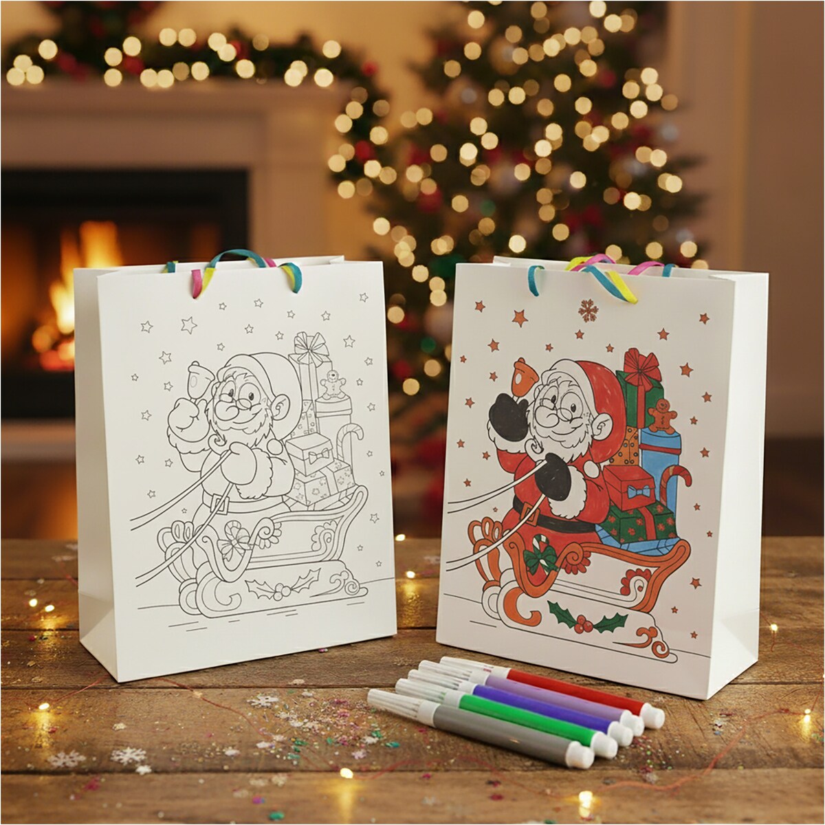 Torebka Prezentowa Na Prezent Do Kolorowania Dla Dzieci 23X18X10 Cm Sanie Mikołaja