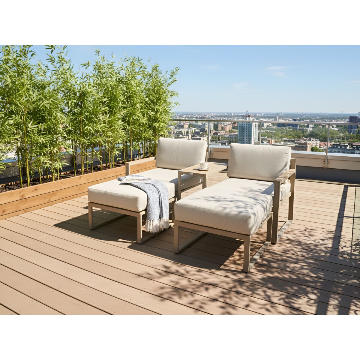 Zestaw ogrodowy ze stolikiem i otomaną dla 2 osób NOCI Modułowy Metal Beżowy