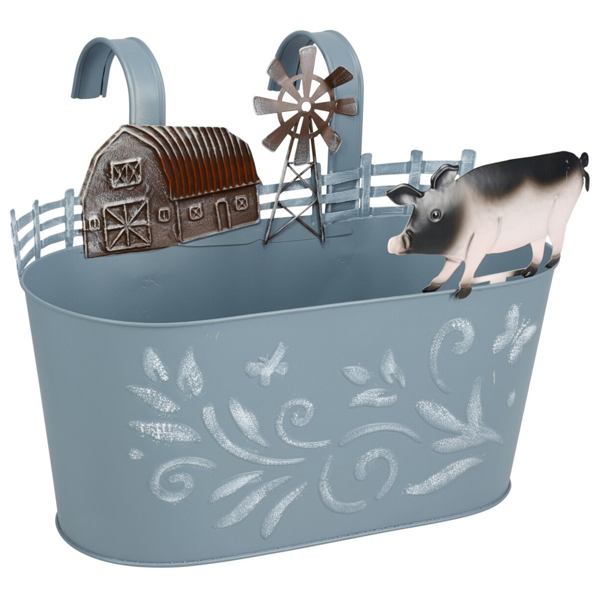 Metalowa osłonka na doniczkę RANCH z motywem zwierząt gospodarskich, 34 cm