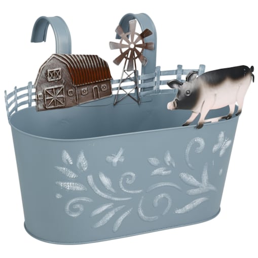 Metalowa osłonka na doniczkę RANCH z motywem zwierząt gospodarskich, 34 cm