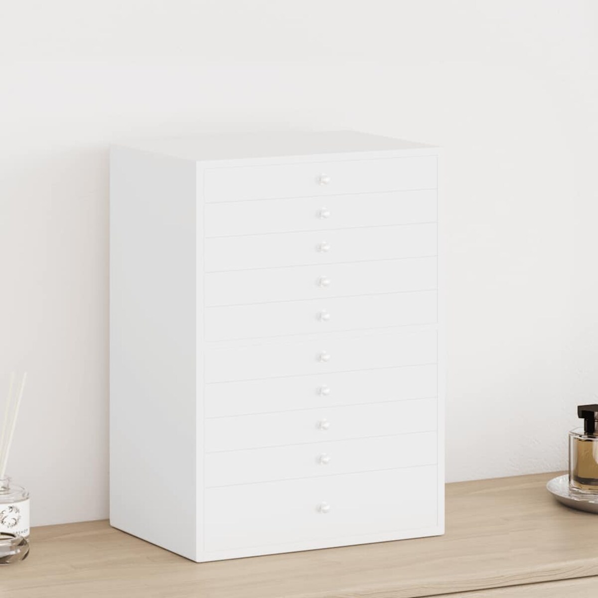 vidaXL Pudełko na biżuterię 10-warstwowe z uchwytami na zegarki, białe, 29x20,5x40,5 cm