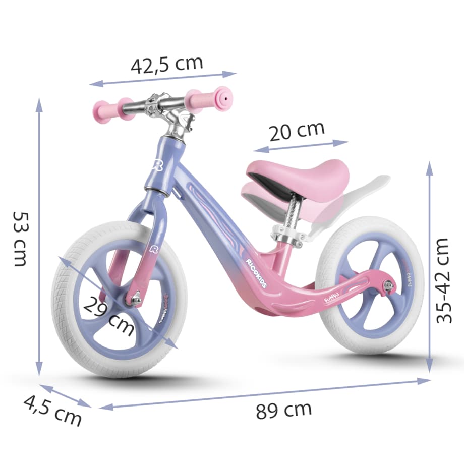 Rowerek biegowy dla dzieci magnesium Ricokids różowo-fioletowy Funnu 760502
