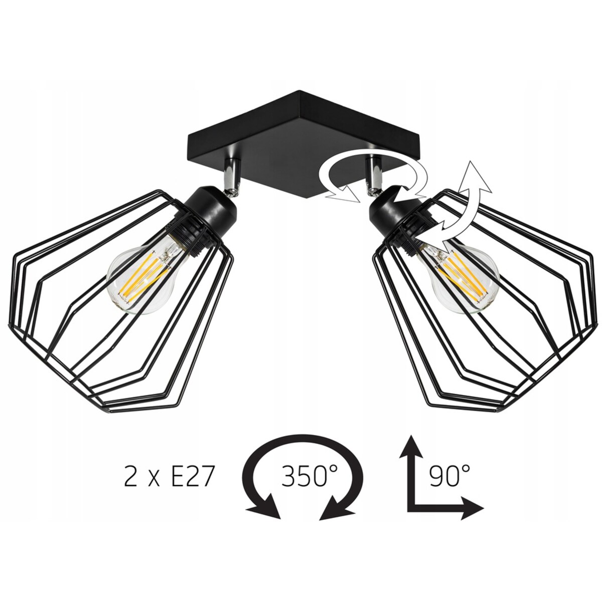 Lampa Wisząca Podwójna Metalowa Loft Plafon Czarna