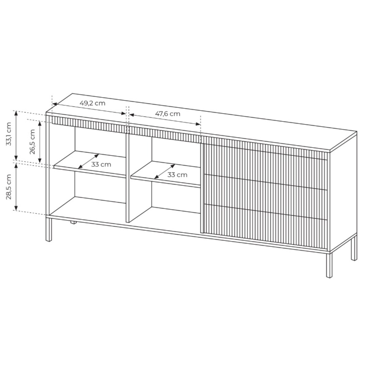 Komoda 187 2D3S ENSO ryflowana, beżowa