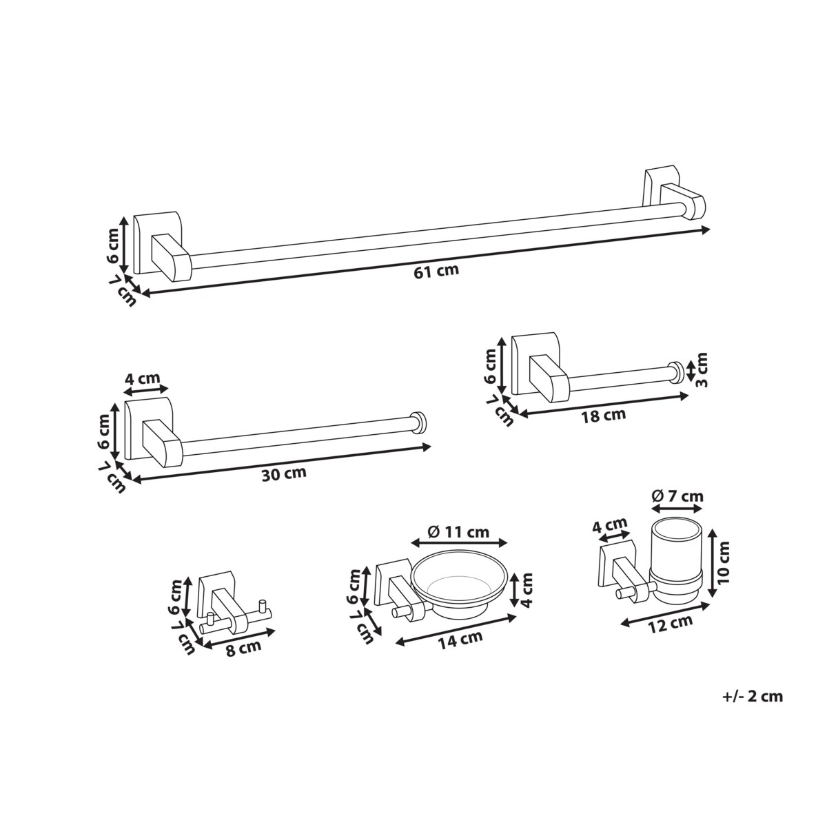 Zestaw akcesoriów toaletowych 6 elementów TALARA Z uchwytami i haczykami na ręczniki Złoty