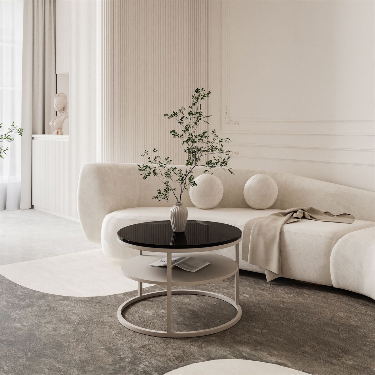 Stolik Kawowy CIRI SLIM z pólką kaszmir czarny połysk