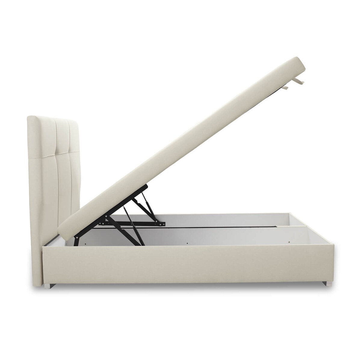 Łóżko tapicerowane BEHATI 140x200 z pojemnikiem, Jasny Beż, tkanina Megan 353