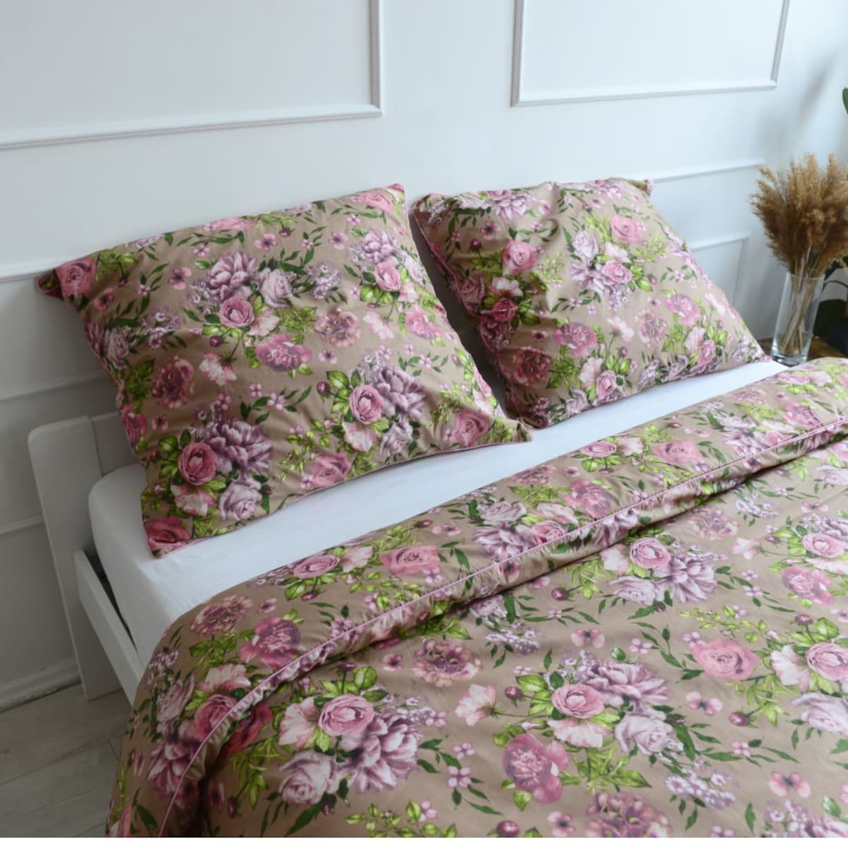 Pościel bawełniana różowe kwiaty 160x200 + 2x50x60