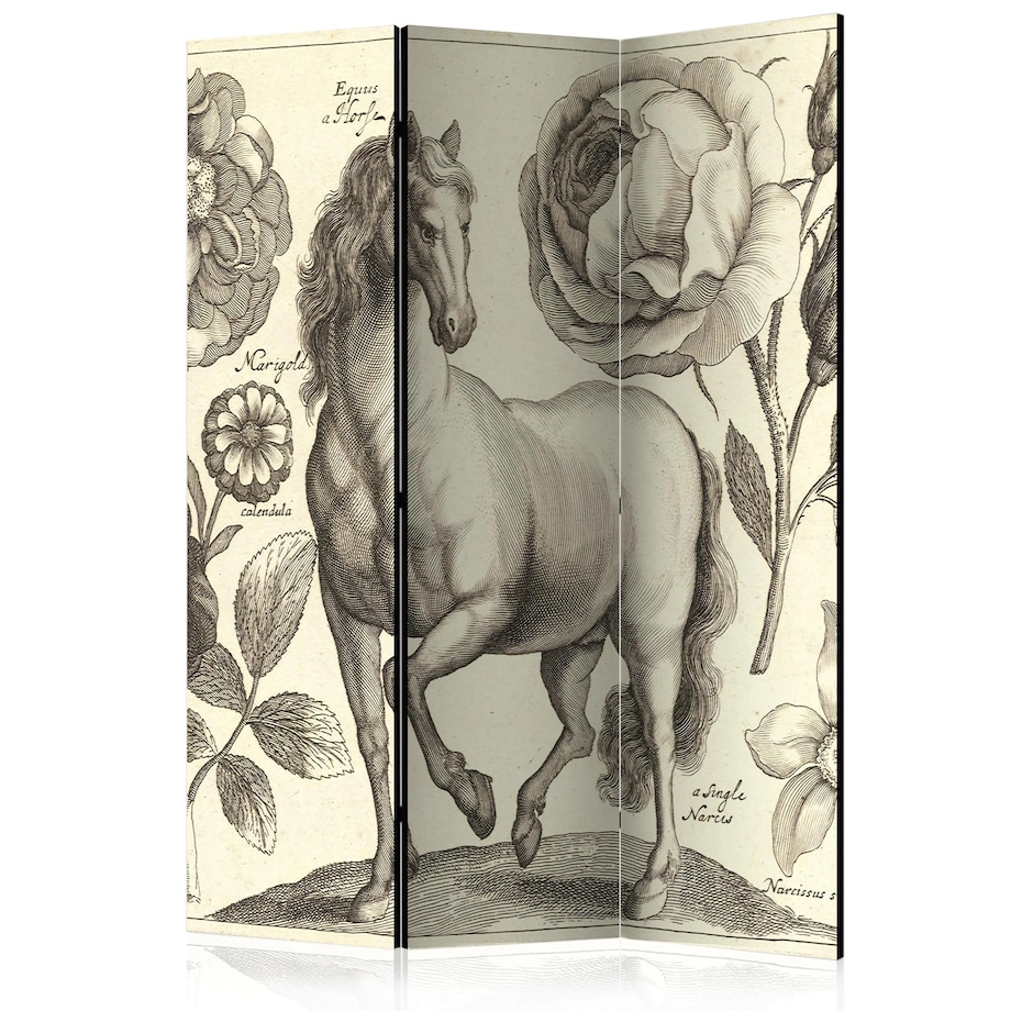 Parawan jednostronny Zwierzęta 135x172 cm 3-częściowy beżowy