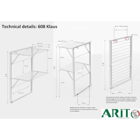 ARREDAMENTI KLAUS Suszarka na pranie na kaloryfer - 89 x 68 cm, Biały