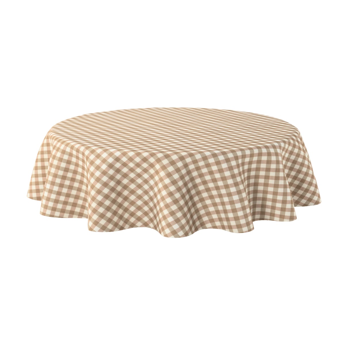 Obrus okrągły 160 x 160 cm beżowo-biała kratka (1,5x1,5cm)