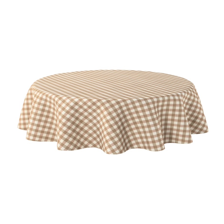 Obrus okrągły 160 x 160 cm beżowo-biała kratka (1,5x1,5cm)