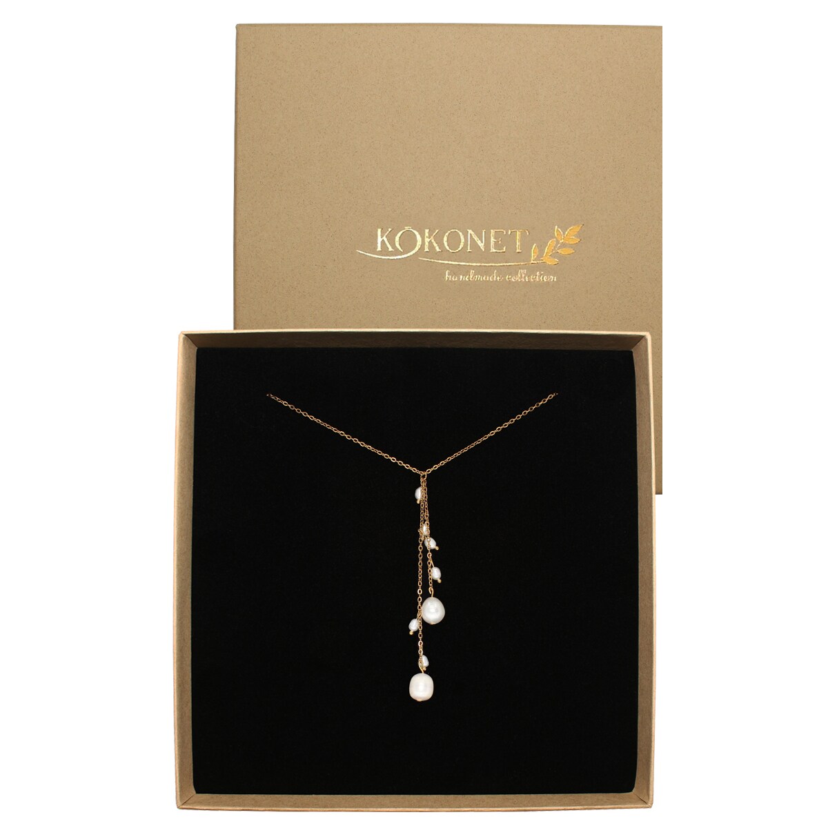 Wiszący naszyjnik krawatka perły głęboki dekolt ELEGANCKI ręcznie robiony