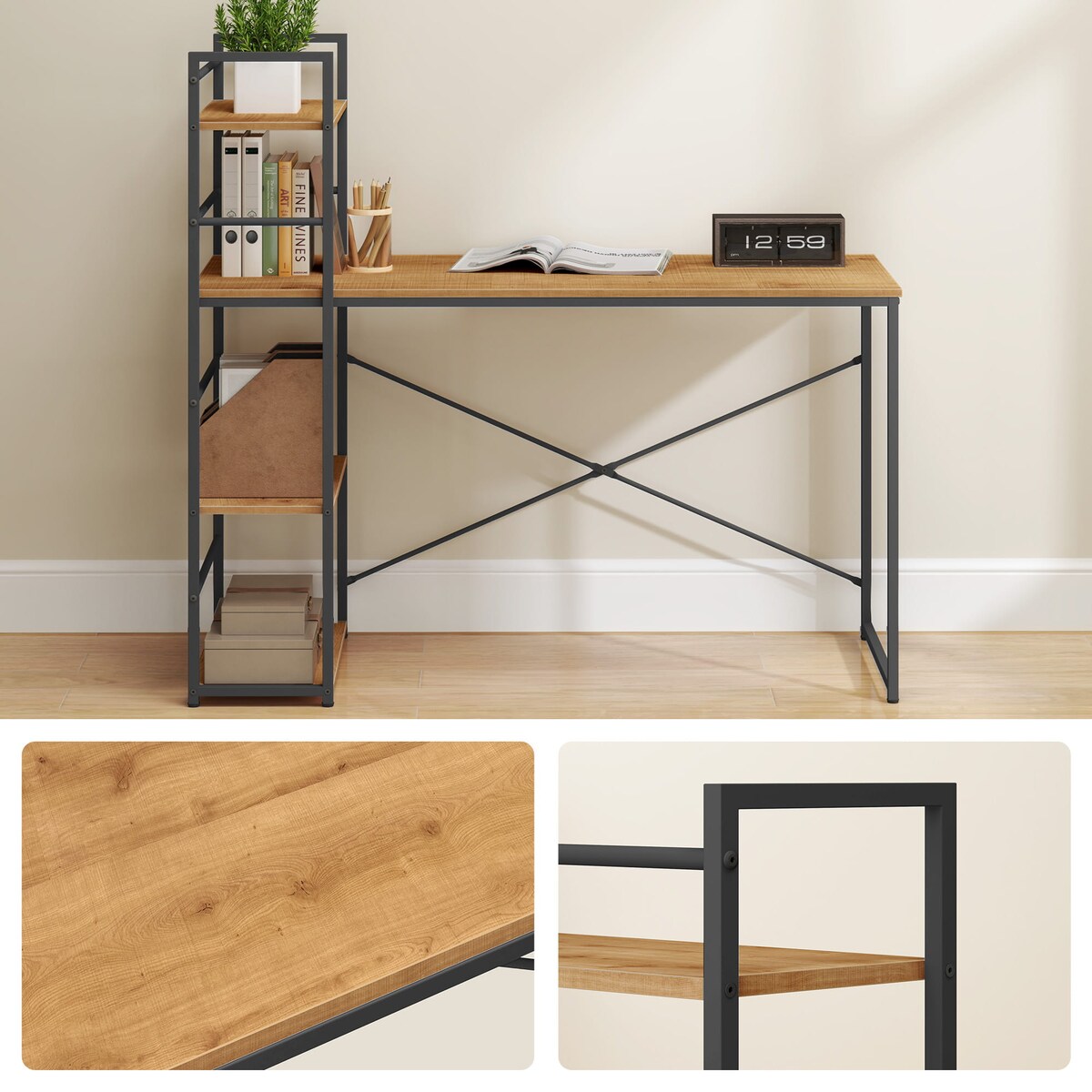 Biurko Komputerowe Max 4.0 Dąb, Czarny