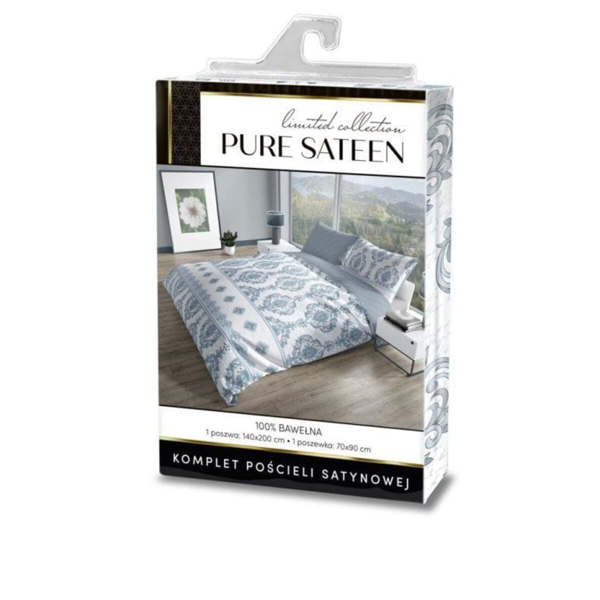 Pościel Satynowa 160x200 Pure Satin Mozaika Rozeta Niebieska Popiel